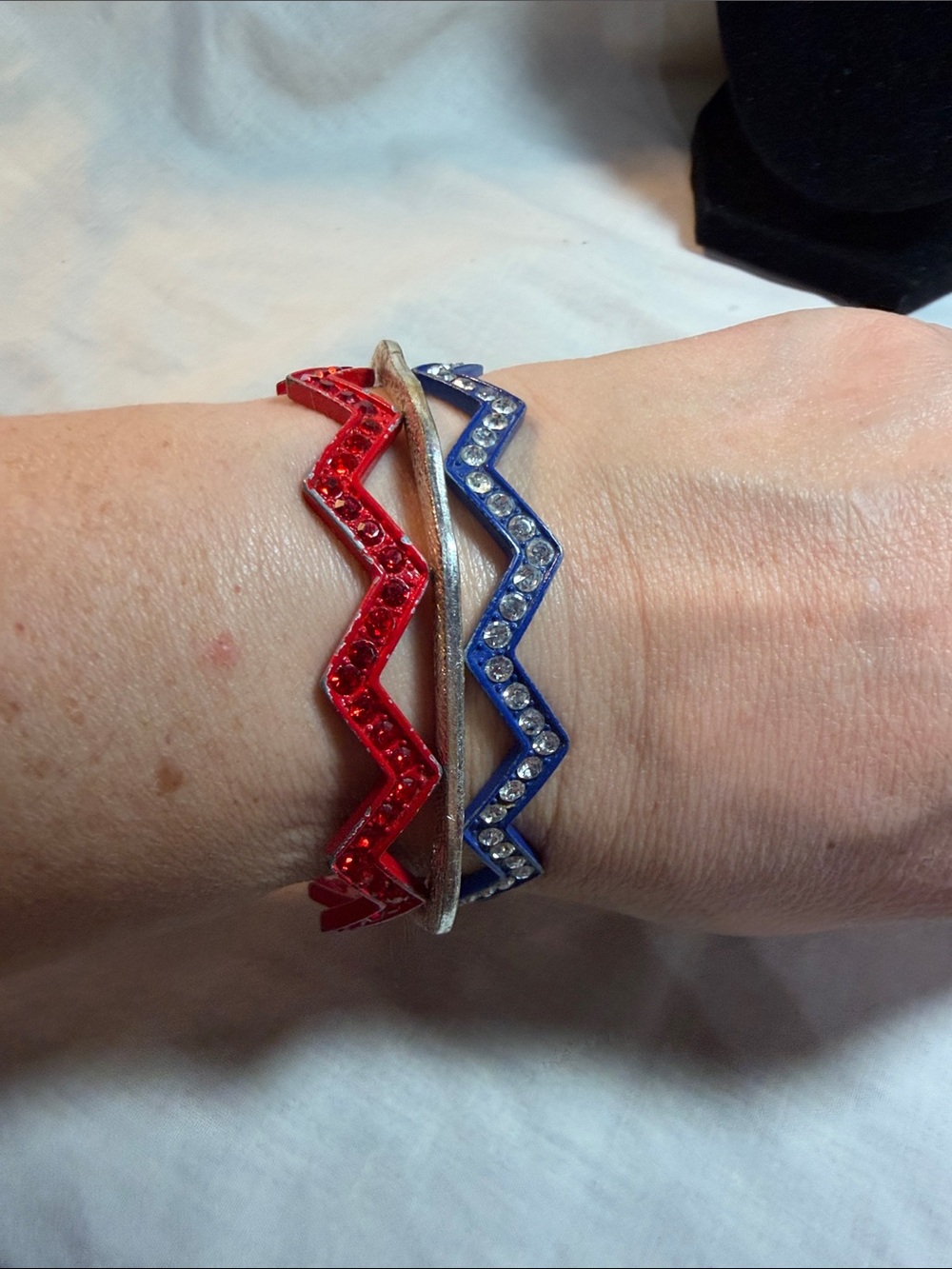 Zigzag Trio Bracelet Set - Red, Blue & Gold Accent